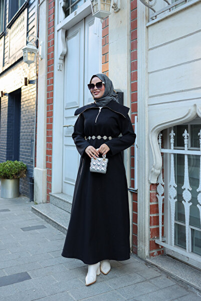 By Pommes Life Women's Collar Detailed Zippered Cashmere Dress