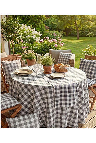 Valerium Picnic, Stain-Resistant Panama Linen Square Patterned Round Tablecloth