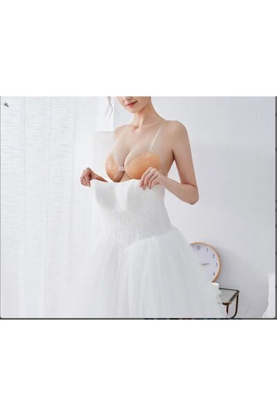 aryam butik Kadın Ten Silikon Dolgulu Destekli Yapışkanlı Hayalet Et Sütyen D...