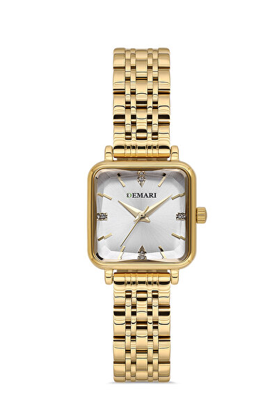 DEMARİ Women's Wristwatch Quartz Movement – Gold Strap White Dial Stone Detai...