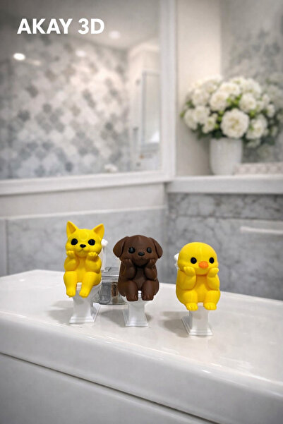 Akay3dPrint Düşünceliler Seti,Sevimli Düşünen Hayvanlar Seti Banyo Süsü 3'Lü Set