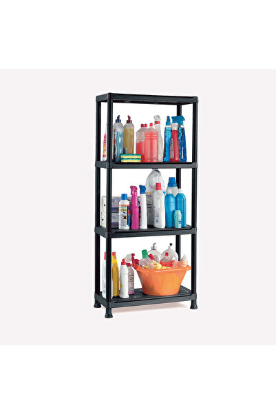 ENLIS 4 Katlı Plastik Raf Ünitesi 60x30x143 cm Siyah Bahçe Balkon Banyo Rafı ...