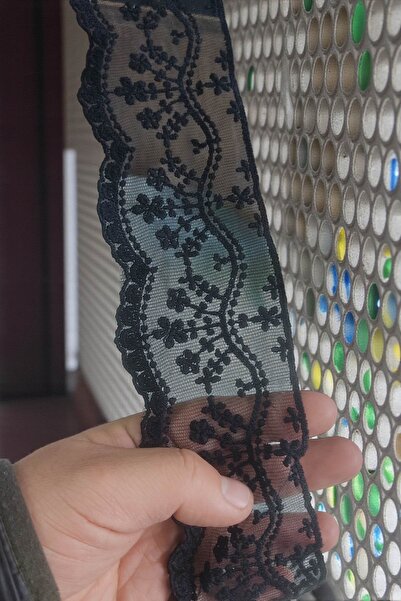 DUAYEN tül üzeri işleme güpür dantel muhteşem desen 1 metre (siyah renk)