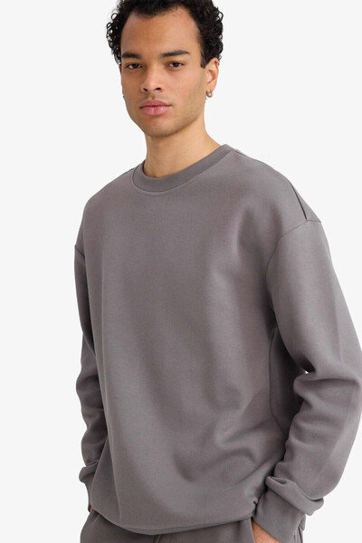 DeFacto Boxy Fit Pique Gray Men's Sweatshirt E1519Ax/Gr206