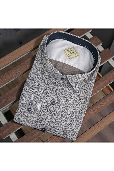 GÖMLEK GALERİSİ Slim Fit Digital Print Patterned Long Sleeve Men's Sports Shirt