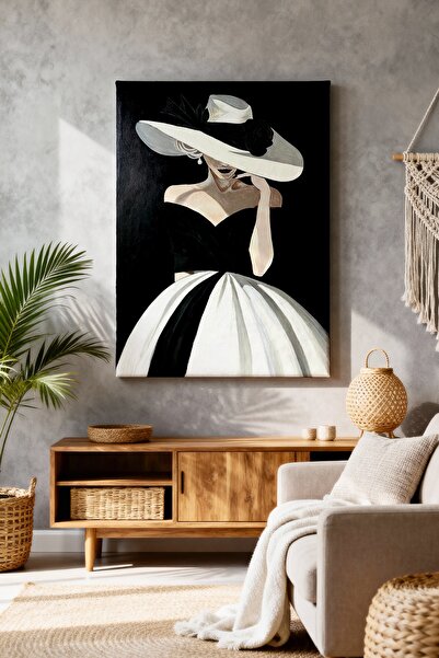ART NEST DEKOR SOYUT BEYAZ ŞAPKALI KADIN CANVAS TABLO