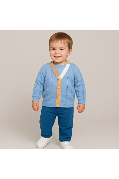 kizu Син кардиган за деца – мека, дишаща плетка с фини перфорации и закопчава...