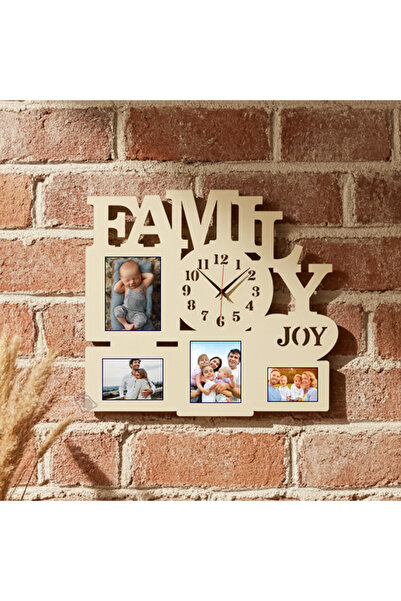 damoro Tablou foto cu Ceas, 4 spatii poze,Family Joy,Lemn Natur