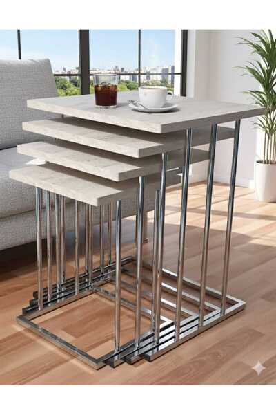 Nokta Sehpa Home RÜYA 4LÜ GÜMÜŞ METAL TRAVENTEN TABLA ZİGON SEHPA ORTA SEHPA ...