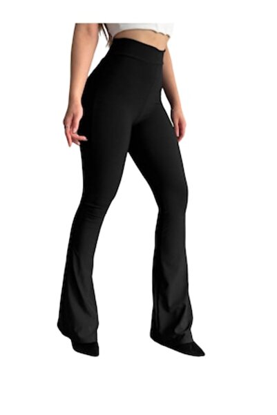 PUCKA Colanți evazat cu talie înaltă pentru femei, negri, poliester, S/M