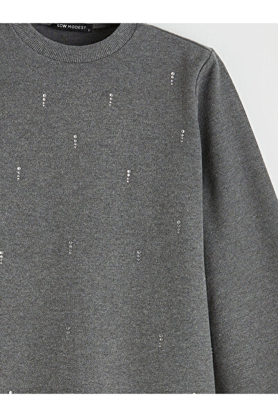 LC Waikiki Bisiklet Yaka Taşlı Kadın Sweatshirt Tunik