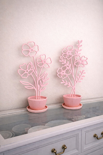 TRİMENT3D Minimalist Line Art Çiçek Saksı Dekoru 2’Li Set