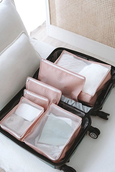 ROYALHOUSE 6-Piece Suitcase Organizer Suitcase Organizer Set Travel Bag Pink Polka Dot