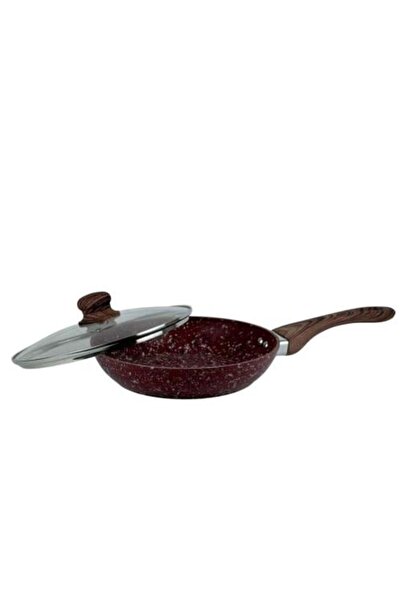 Generic مقلاة من الجرانيت بغطاء زجاجي ومقبض خشبي - 26 سم