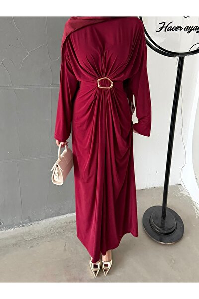 hacer ayaydın Buckle Detailed Sandy Hijab Dress