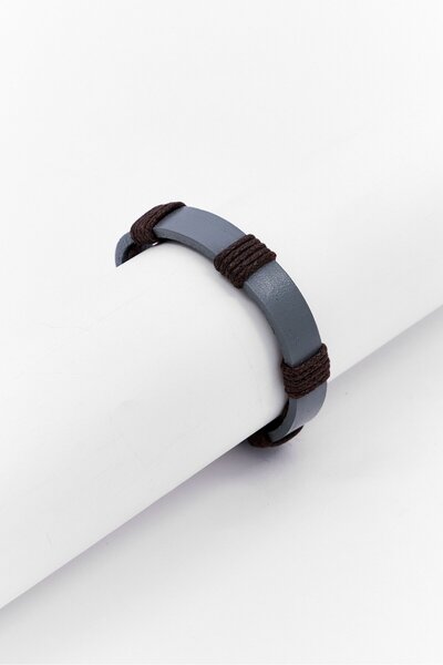 Steeltime Men Leather And Stainless Steel Bracelet, Grey