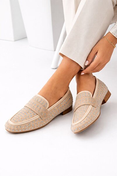 DAD WOLF Mery Ceyn Πέτρινο Κομψό Τετράγωνο Loafer Στυλάτες Μπαλαρίνες