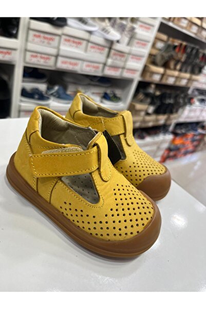 nuh kids Hakiki Deri Sarı Ortopedik Bebe sandalet