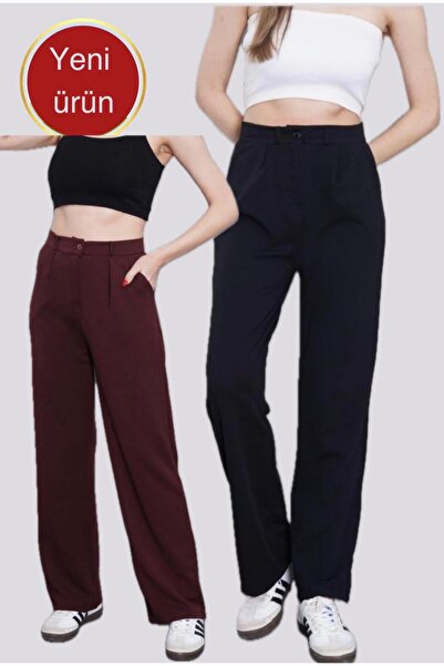 glanour Women's Black High Waist Pleated Buttoned Lycra Stretchy Comfortable ...