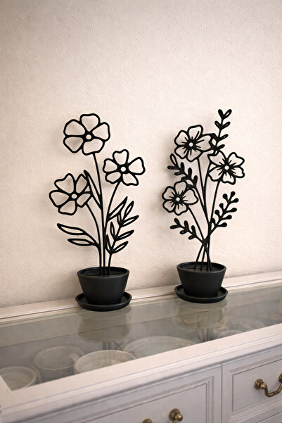 TRİMENT3D Minimalist Line Art Çiçek Saksı Dekoru 2’Li Set