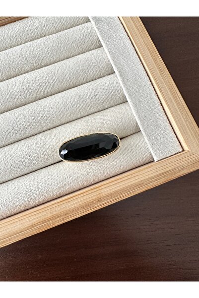 ringbox Altın Kaplama Siyah Taşlı Yüzük