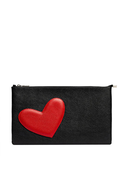 LAURA OLARU Black TASSEL Envelope Bag With Red Heart