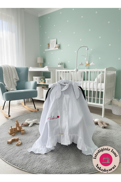 CARTI Tek Kat Müslin Fırfırlı Nakışlı Puset Örtüsü