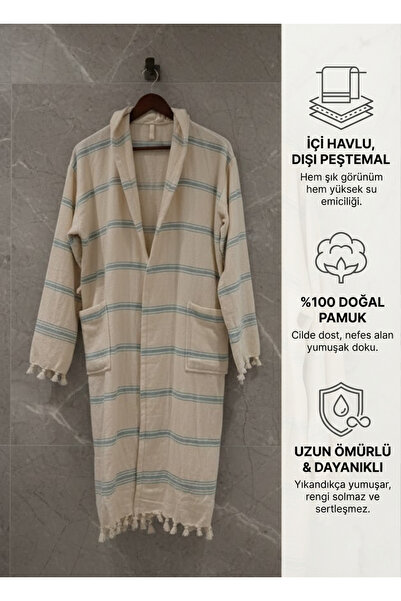 TECHTACT %100 Pamuk Havlu Peştemal Kapüşonlu Bornoz ,Yüksek Emici, Unisex Ban...