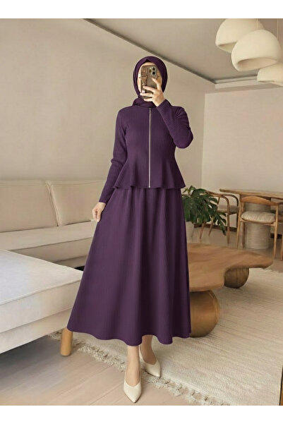 Foremia Zipper Detail Front Piece Suit-Purple