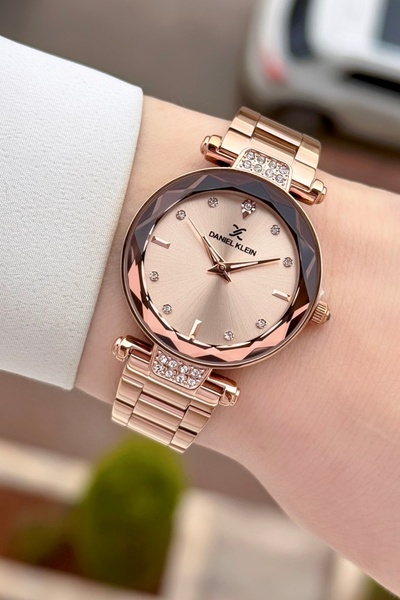 Daniel Klein Rose Color 32 mm Women Wrist Watch and Gift Bracelet