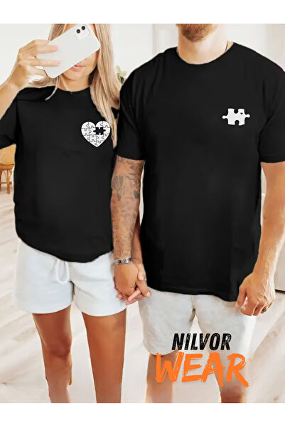 Nilvor تي شيرت للجنسين بتصميم قلب مطبوع مسبقًا، تصميم متكامل للزوجين، قصة فضف...