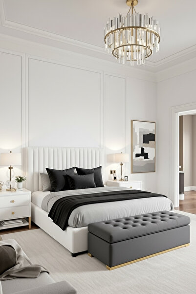 JACA Σετ 4 τεμαχίων από βελούδινο ύφασμα, διακοσμητικό ράνερ κρεβατιού και σε...