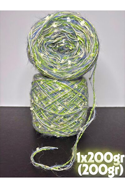 Ana&Kuzusu İplik Mavi, kemik (2 kat) yeşil buklet, kelebek çapari (4 kat sarı...