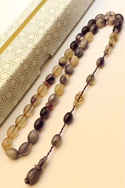 hobihanem 6*9mm Bilek Boy Mor Beyaz Renk İmame Halkalı Orijinal Sıkma Kehriba...