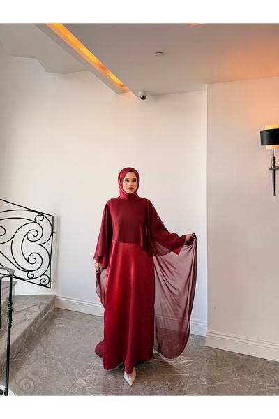 By Atelier HELEN ABAYA Fusta lungă evazată de damă, burgundy, rochie modernă,...
