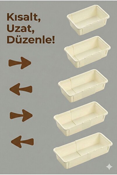 Funny Life 11'li Ayarlanabilir Kaşıklık Seti Bej - Uzayan Çekmece İçi Modüler Düzenleyici - Mutfak Organizer