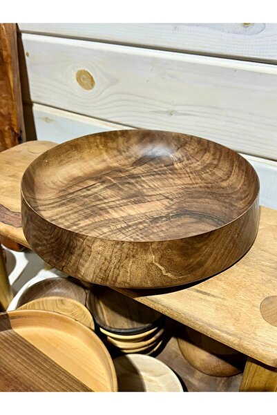 Carveni El Yapımı Masif Ceviz Ağacı Ahşap Salata ve Sunum Kasesi – Doğal, Büy...