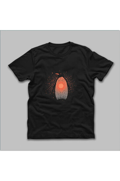 TİMİSİVA Unisex Oversized Sanatsal Printed Crew Neck Short Sleeve Black T-Shirt