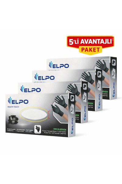 ELPO KİMYA Elpo Siyah TPE Tek Kullanımlık Eldiven L Beden 5’li Avantaj Paketi...