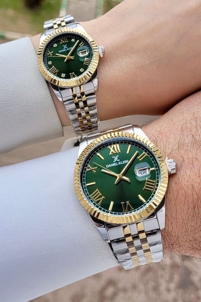 Daniel Klein Yeşil Altın Metalik Renk 2 Yıl Garantili Sevgili Çift Kol Saati ...