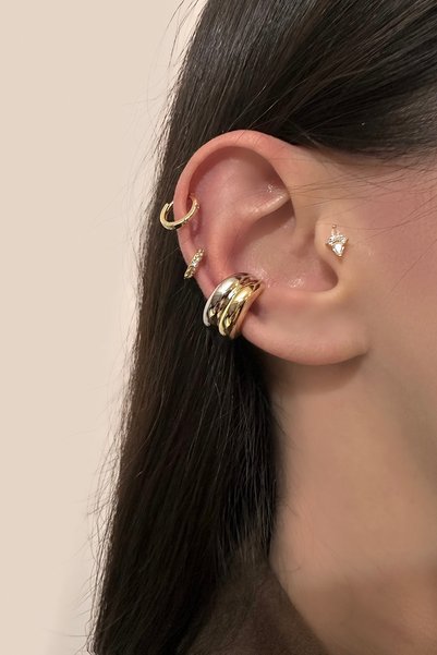 Okko Store Çift Renk Kıkırdak Küpe Earcuff