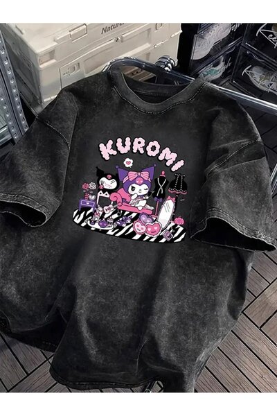 Le Savu Washable Kuromi Printed Unisex Oversize Vintage T-Shirt