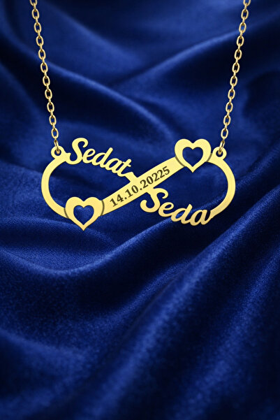 KAR DİAMOND 925 Ayar Gümüş Altın Kaplama Kişiye Özel İsimli Tarihli Sonsuzluk...