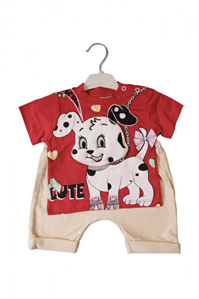 kizu Baby Set with Puppy - Red T-Shirt and Cream Shorts