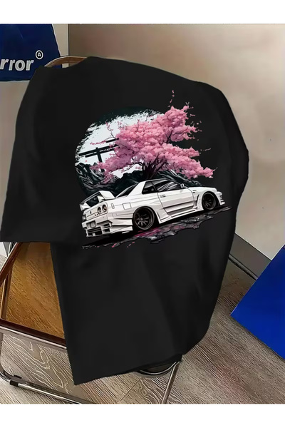 Nilvor Unisex Sakura Racing GTR Ön - Arka Baskılı Özel Tasarım Oversize T-shirt