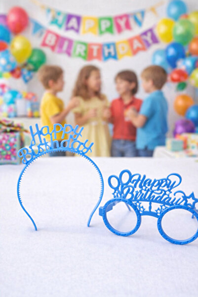 Azebu Happy Birthday Gözlük ve Taç Seti, Doğum Günü Plastik Taç ve Gözlük Seti