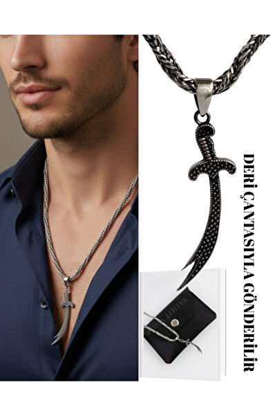 LUNA LUSTER 925 Ayar Gümüş Burgu Tilki Kuyruğu Zülfikar Tasarım Erkek Kolye 6...