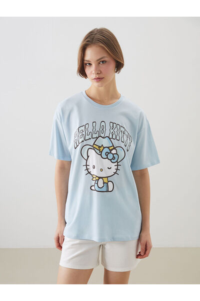 LC Waikiki Damen-T-Shirt mit Rundhalsausschnitt und Hello Kitty-Aufdruck