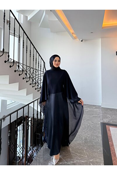 By Atelier HELEN ABAYA Kadın Lacivert Uzun Kloş Etek Modern ElbiseAbiye
