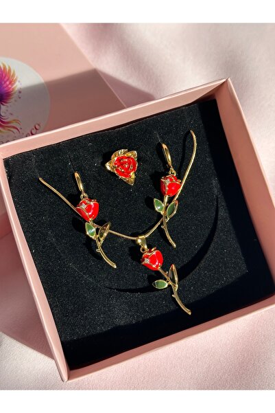 Hiza Rose Necklace-Earrings-Ring Set